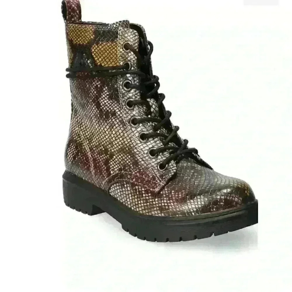 SO Bowfin Womens Combat Boots Snake Classic Zipper & Lace-up Closure Size 8 NIB